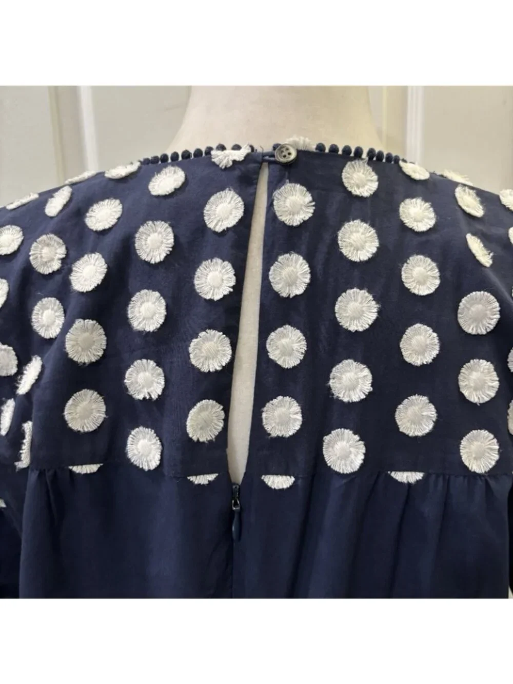 J Crew Bell Sleeve Polkadot Navy Blue Cotton Short Dress Size 6